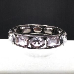 Large Rhinestone Bangle, Clear Rhinestones Hint of Lavender, Length 8 Inches